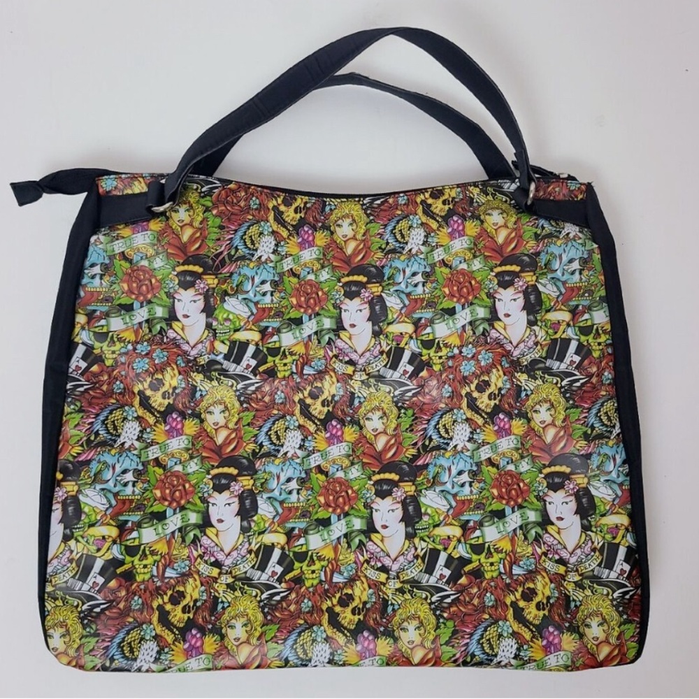 Ed Hardy Christian Audigier Kiss of Death True to My Love Geisha Lg Tote.